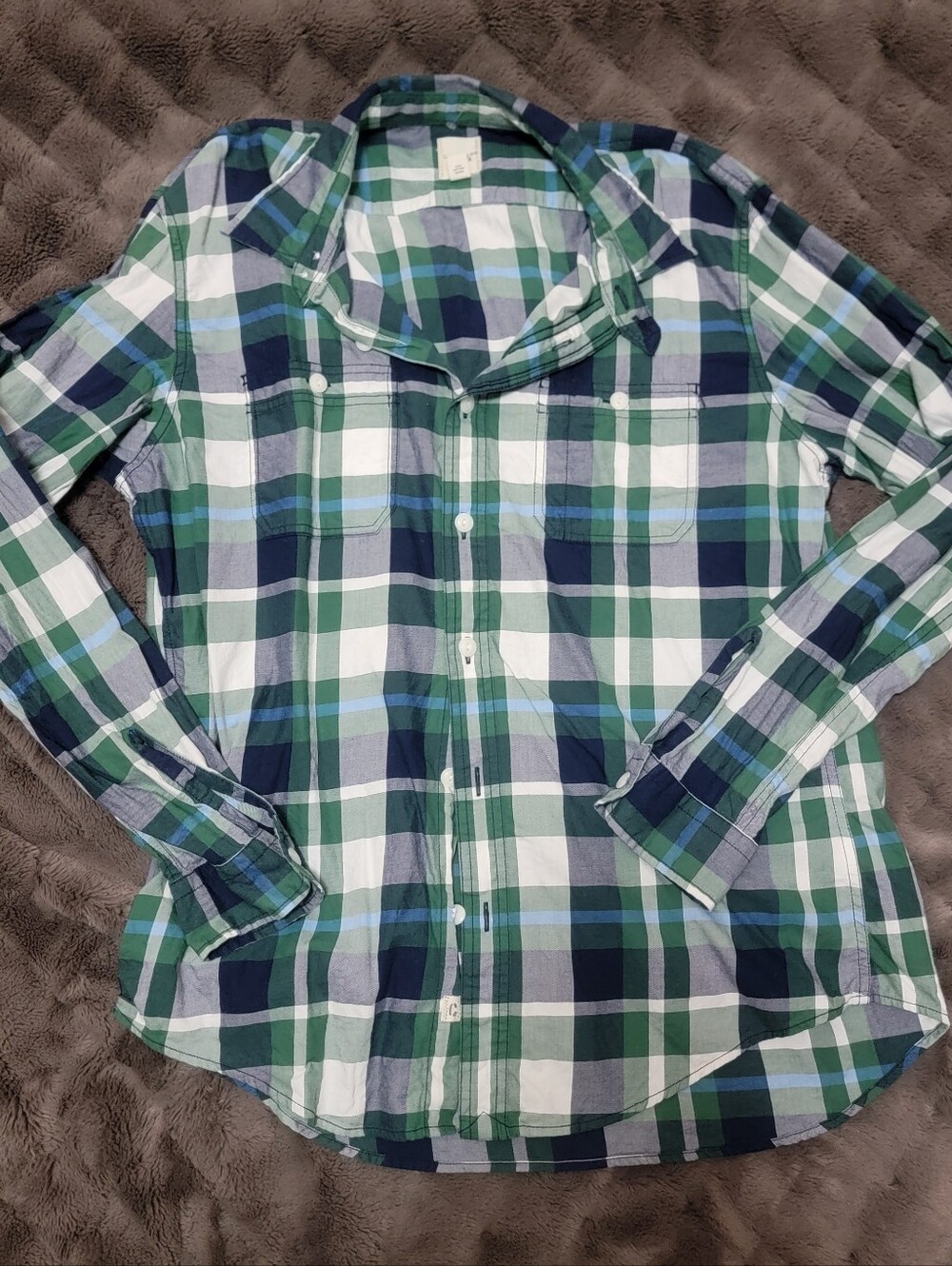 Lands' End Green & Blue Plaid Button-Down Shirt